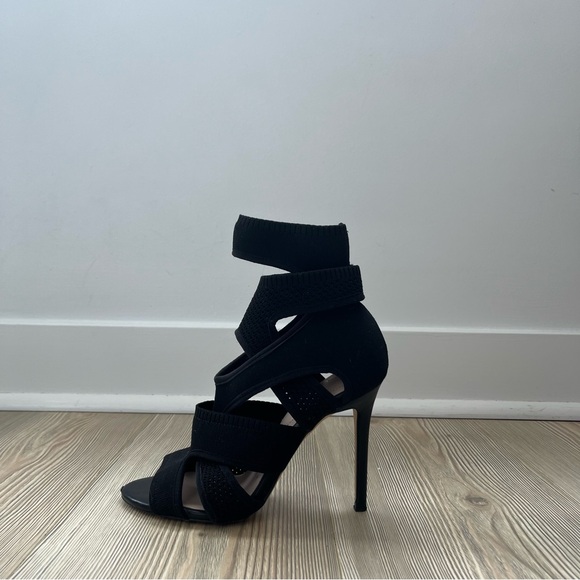 Strappy Knit Black Stilettos - Picture 2 of 5